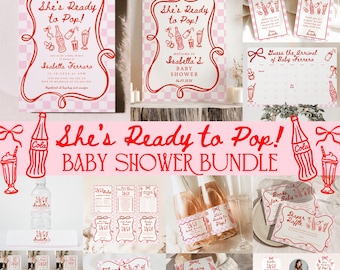 Sie ist bereit, Babyparty-Bundle zu knallen, rosa Schleife wunderliches Vintages handgezeichnetes Soda-Pop-Thema, Soda-Pop-Mädchen-Babyparty-Ideen