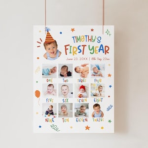 Es divertido cumplir un año, paquete de cumpleaños, paquete de primer cumpleaños, cuadros coloridos para niño, primer cumpleaños colorido, letreros editables para el primer cumpleaños, hito imagen 7
