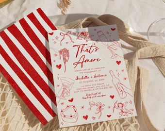 That&#39;s Amore Bridal Shower Invitation Template, Editable Hand Drawn Italian Wedding Shower, Whimsical Wine Coquette Doodle Invite Digital