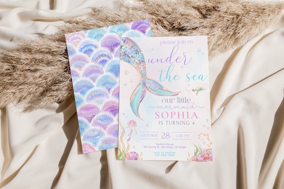 Editable Mermaid Birthday Invitation, Mermaid Invite, Under the Sea Birthday Party, Glitter Birthday, Sparkle, Mermaid Party Supplies