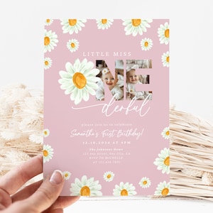 Daisys erste Geburtstagseinladung, 1. Geburtstag einladen für Mädchen, kleine Fräulein Onederful erste Geburtstags-Einladung mit Bild, Boho, hübsche
