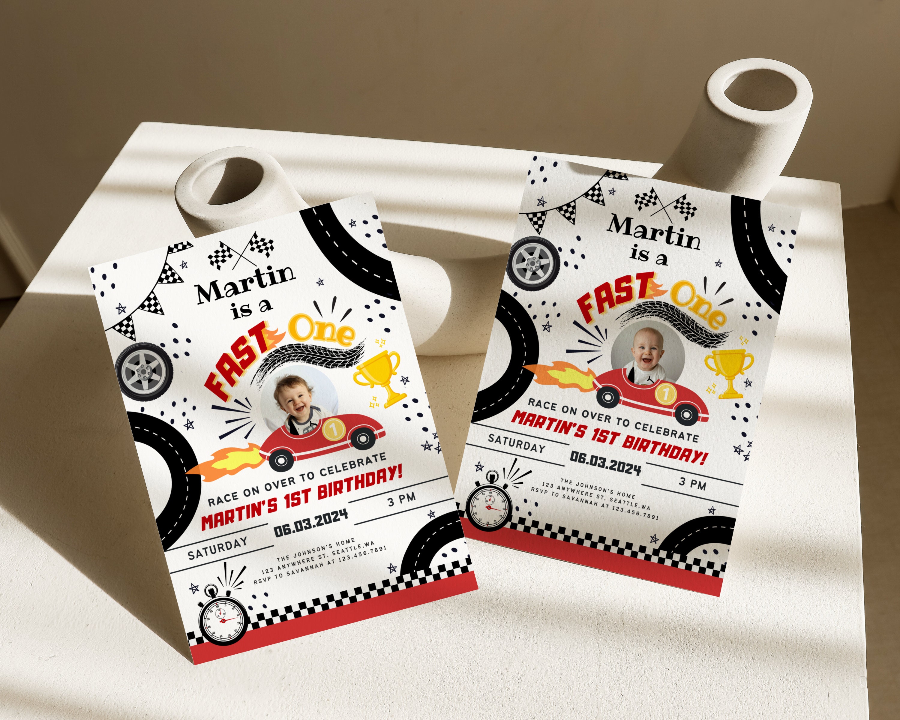 Fast One Birthday Invite, 1st Birthday Fast Boy Race Car Birthday Party ...