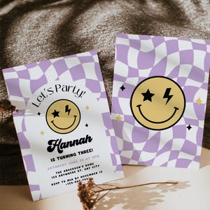 Groovy Birthday Invite, Smiley face Invite, Patch Party Invite, 90s Invite, EMOJI, Groovy, Trendy Invite Preppy Invitation Teen Tween Invite