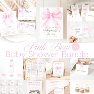 Pink Bow Baby Shower Bundle, Coquette Baby Girl Baby Shower Template, Pastel Pink Baby Shower Invitation, Coquette Baby Bundle, Minimalist