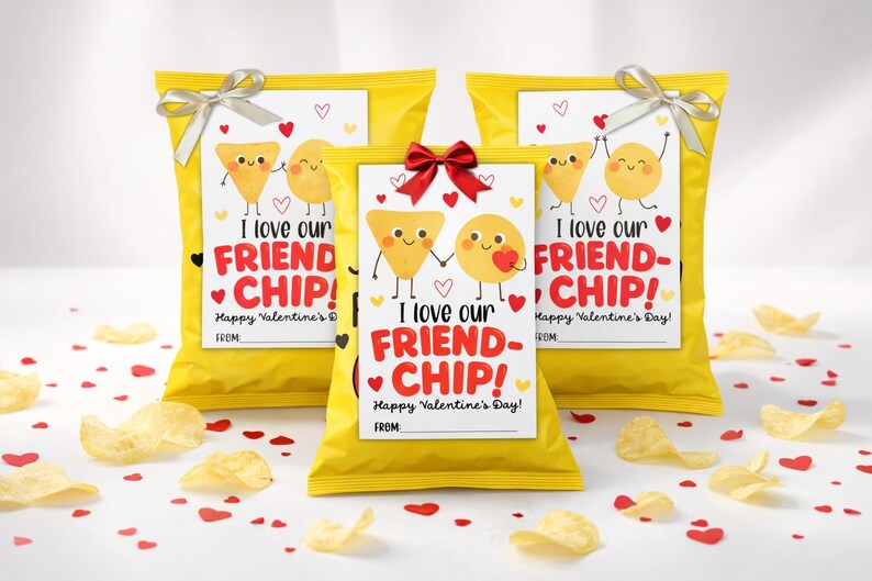 Kinder druckbare Valentinstagskarten | Friend-Chip, Chip Hooray | Classroom Valentine Leckerli Tags, Friend-Chip Valentines | Sofort Download Bild 1
