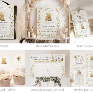 Classic Winnie-the-Pooh Baby Shower Bundle, Winnie Pooh Gender Neutral Baby Shower, Little Honey, Floral, Spring, Wildflower image 2