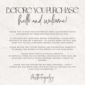 May include: A digital information card with black text on a textured white background. The text reads: BEFORE YOU PURCHASE, hello and welcome! THANK YOU SO MUCH FOR VISITING MY SHOP! PLEASE NOTE: THIS IS A DIGITAL PRODUCT. Signed by aestheticgirlyy.
