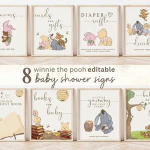 Classic Winnie the Pooh Baby Shower, Pooh Bear Baby Shower Theme, Winnie the Pooh Baby Shower Table Signs, Boho, Minimalist, Pooh Decoration