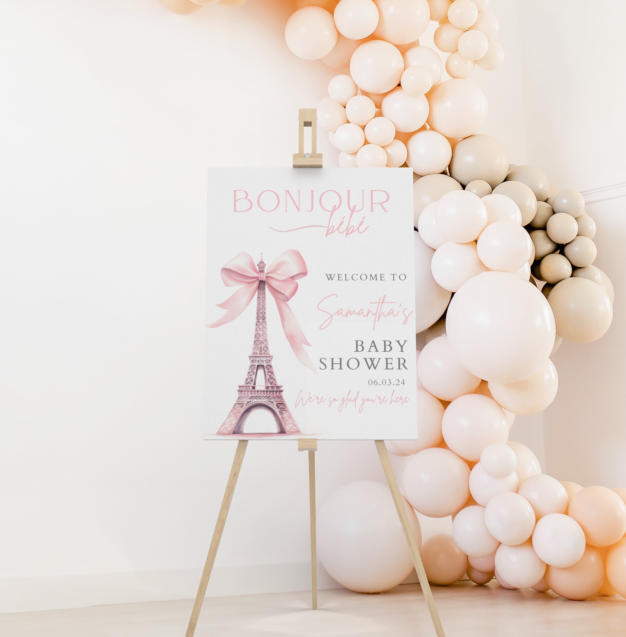 Maicaiffe Bonjour Bebe Banner - Gold Glitter Baby Shower Decoration, French Theme, 6.4 Feet