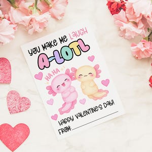 Tarjetas de San Valentín con ajolotes, Tarjetas de San Valentín con ajolotes, Tarjetas de San Valentín imprimibles para el aula para niños, San Valentín con animales imagen 9