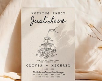 Nothing Fancy Just Love Elopement Invitation, Elopement Announcement, Wedding Invite, Intimate Wedding Engagement Party Doodle Hand Drawn