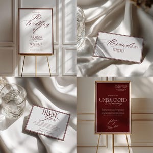 Old Money Wedding Bundle | Burgundy Editable Wedding Invitation Suite | Luxury Estate Wedding Signs | Wedding Templates | Instant Download image 3