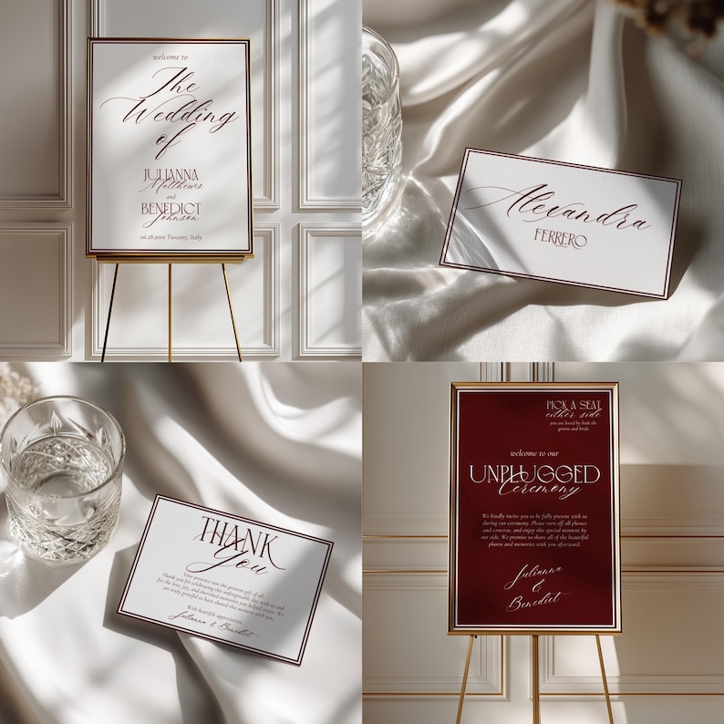 Old Money Wedding Bundle | Burgundy Editable Wedding Invitation Suite | Luxury Estate Wedding Signs | Wedding Templates | Instant Download image 3