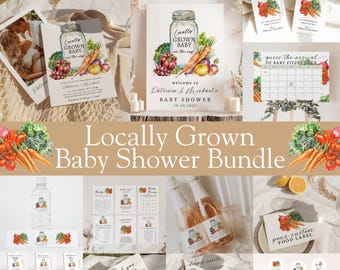Locally Grown Baby Shower Bundle, Gender Neutral Bundle, Farmers Market Baby Shower Invite, Instant Download Picnic, Veggies Summer Ideas