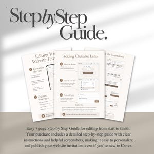 May include: A seven-page step-by-step guide document featuring instructions for editing website templates, adding clickable links, and managing countdowns. The pages contain text, numbered steps, and screenshots on a white background.