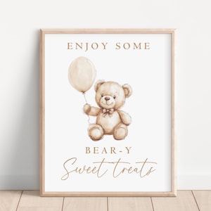 Beary Sweet Treat Baby Shower Sign, Bear Baby Shower Sign We Can Bearly Wait Boho Aesthetic Printable Brown Bear Balloon Gender Neutral