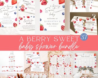 Berry Sweet Baby Shower Bundle, Berry Sweet Baby Shower Set Bundle, Berry Sweet Invitation, Strawberry Baby Shower Invitation, Editable