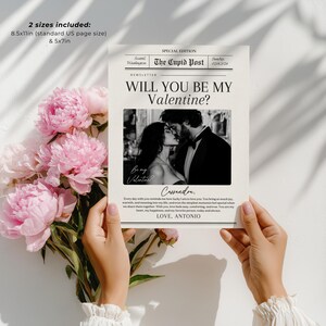 Editable Valentines Day Newspaper Template, Personalized Valentines Gift, Cupid Newspaper Printable Will You Be My Valentine, Couple Gift image 3