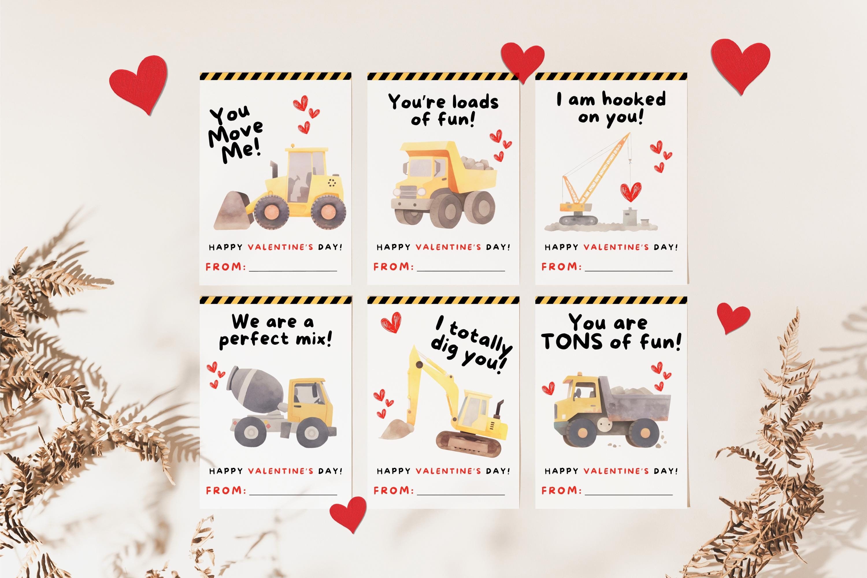 Construction Valentine's Day Cards, Builder Valentines Cards, Printable ...