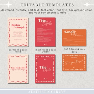 Retro Wedding Invitation Suite, Modern Wedding Set, Colorful Wedding Invitation, VIbrant Wedding Invitation, Pink, Red, Orange Digital image 6