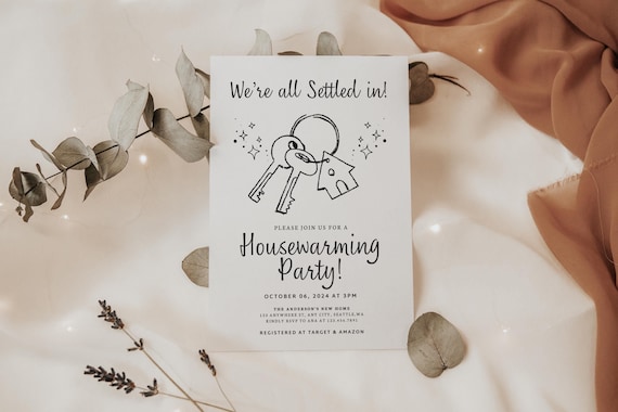 Housewarming Party Invitation, Modern Housewarming Party Invite, Minimalist, We're All Settled In Invitation, Moving Announcement, Digital