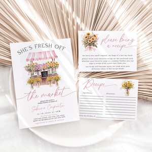 Spring Market Invitations Fresh off the Market Bridal Invitation Set, Pink Bow Bridal Shower ...