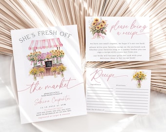 Fresh off the Market Bridal invitation Set, Pink Bow Bridal Shower, Modern Bridal Shower Invite Spring Summer Coquette Farmers market Bundle