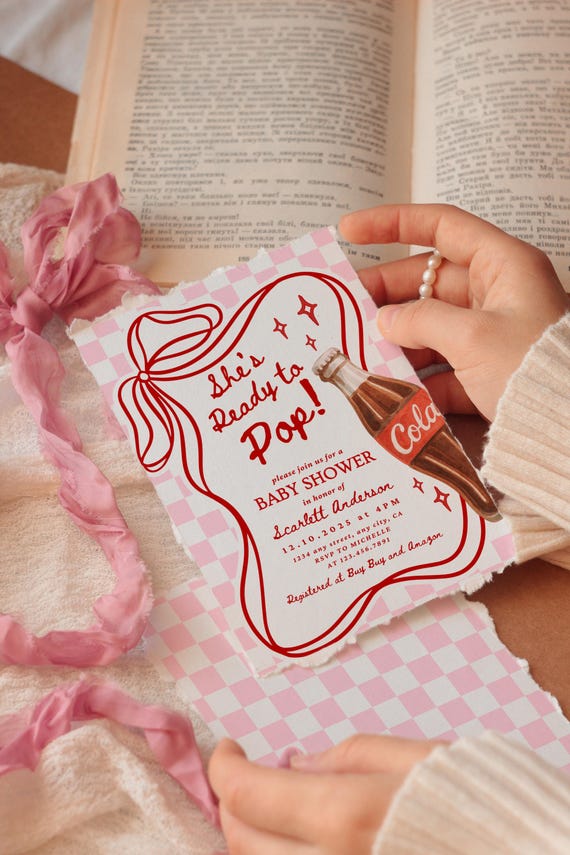 She's Ready to Pop Invite, Pink Baby Shower Invitation, Soda Pop Theme, Soda Pop Girl Baby Shower, Editable Template Baby Shower Ideas