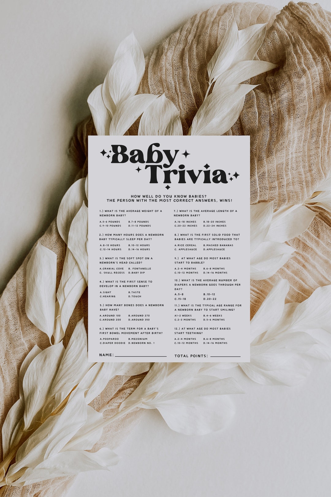 Baby Shower Trivia Game, Printable Baby Shower Games, Baby Shower ...