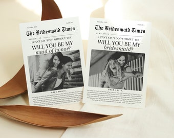 Newspaper Bridesmaid Maid of honor Proposal Card Template, Bridesmaid Proposal Card, Newspaper Bridesmaids Photo Card, Maid Of honor Card