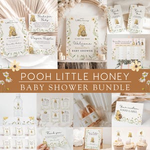 Classic Winnie the Pooh Baby Shower Bundle, Winnie The Pooh Gender Neutral Baby Shower, Little Honey, Floral, Spring, Wildflower