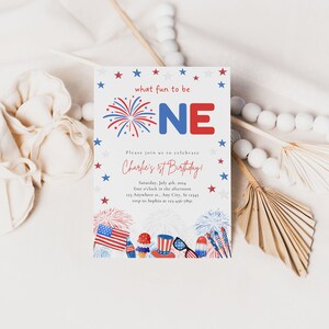 Red White and Blue Invitation, 4th of July Invite, First birthday invitation, Independence Day Party, 1st Birthday Ideas, what fun to be one image 4