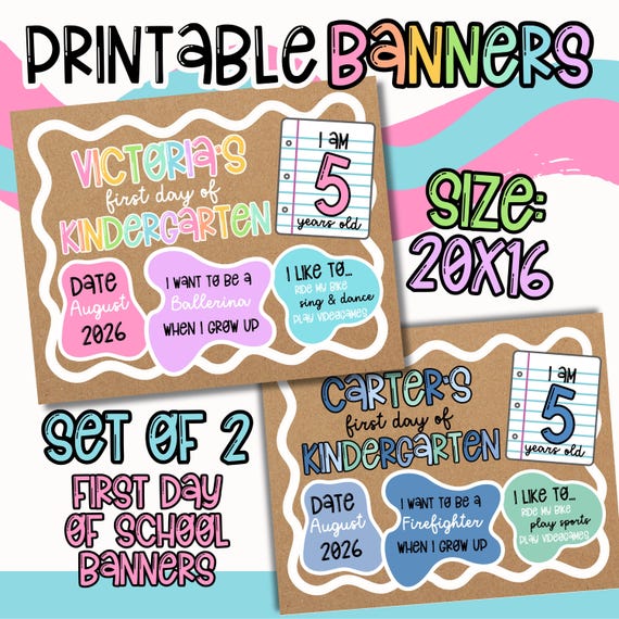 Editable Back to School Banner Sign, First Day of School Sign, Printable Reusable Personalized Template Instant Digital Download Boy Girl