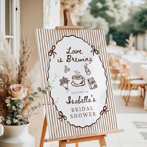 Lot de douche nuptiale Love Is Brewing, ensemble d'invitations à une douche nuptiale café, jeux et panneaux de signalisation pour la douche nuptiale, décoration de mariée expresso fantaisiste image 5