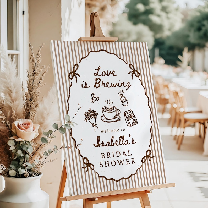 Lot de douche nuptiale Love Is Brewing, ensemble d'invitations à une douche nuptiale café, jeux et panneaux de signalisation pour la douche nuptiale, décoration de mariée expresso fantaisiste image 5