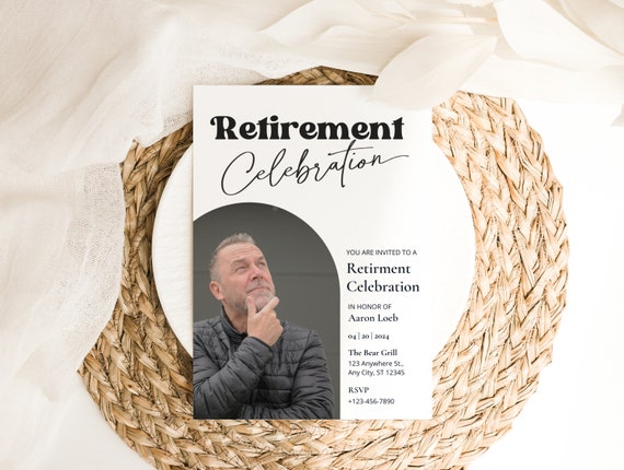 EDITABLE Retirement Party Invitation, Photo Minimalist Retirement Invite, Retirement Celebration Invitation, Boho Retirement Invite