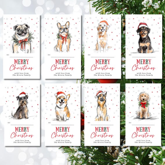 Buy Dog Christmas Gift Tags, Editable Christmas Gift Tags Bundle - Main Image