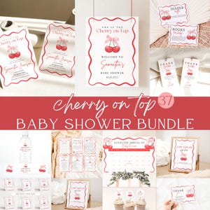 Cherry Baby Shower Bundle, Cherry on top Bundle, Pink Baby Shower Bundle Set, Coquette, Pink bow beeren Minimal Girl Baby Shower, Digital
