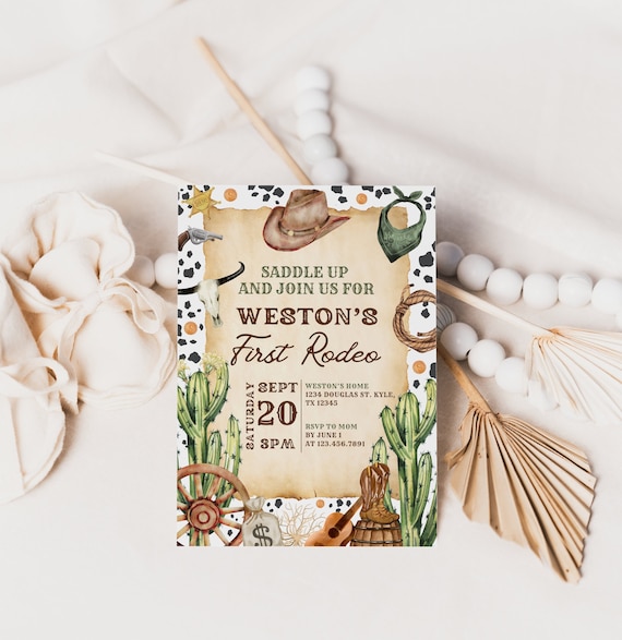 First Rodeo Birthday Invitation Boy, 1st Birthday Invite, Rodeo Cowboy Western Birthday Invitation, Western Invite Boy, Country Birthday