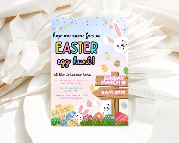 Easter Egg Hunt Invitation, Easter Invite, Easter Digital Invite, Bunny invite, Easter card, Easter Digital Template, Bunny Easter Egg