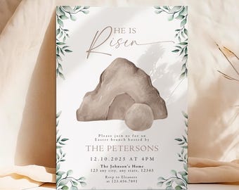 He Is Risen Editable Invitation, Easter Brunch Invite, Easter Invitation, Family Easter Invitation, Church Easter Flyer Boho Minimalist