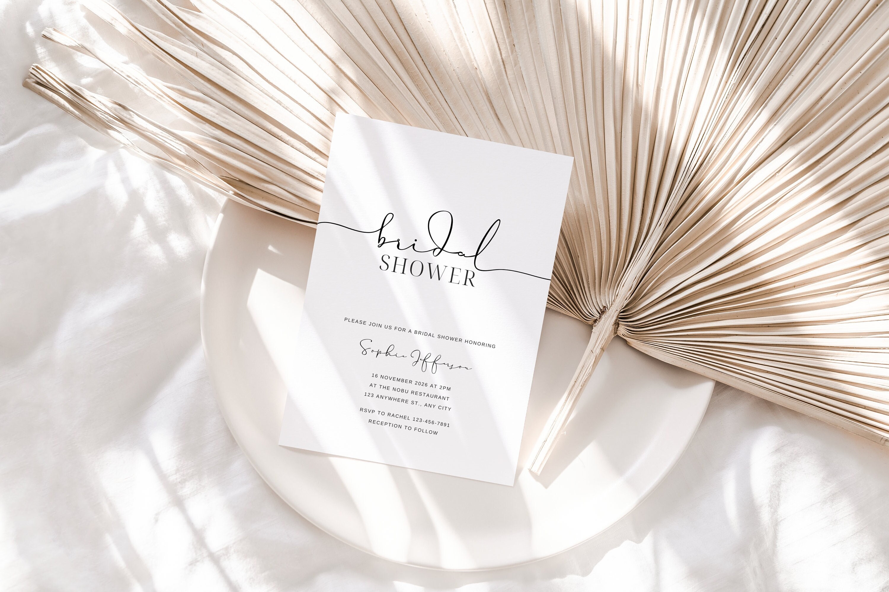 Minimal Bridal Shower Invitation, Editable Bridal Shower, Modern Bridal Shower Invite, Black and White Bridal Shower, Boho, Minimalist