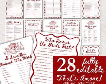Das ist Amore Brautdusche Spiel Bundle, italienische Brautdusche Party-Ideen, Verlobungsfeier Dekor, wunderliche handgezeichnete bearbeitbare gewellte Grenze