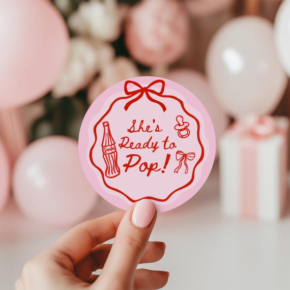 She's Ready to Pop Baby Shower Stickers: 2" Round Tags, Cupcake Toppers (Digital Download)