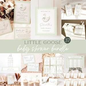 Editable Goose Baby Shower Bundle, Little Goose Baby Shower with Games, Gingham, Gender Neutral, Boho, Minimalist, Goose Baby Set, Modern