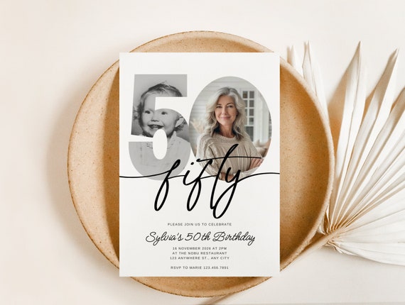 50th Birthday Invite, Look Who's 50, 50th Birthday Invitation with Photo, Simple 50th Invitation, fifty Birthday, Invite for Man Woman