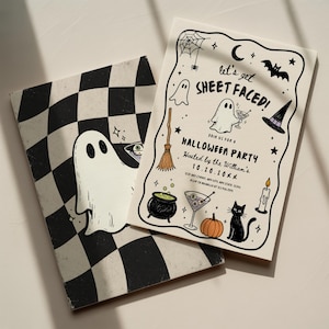Adult Halloween Party Invitation Template, Costume Party Invite, Whimsical Invite, Sheet Faced, Editable Invitation