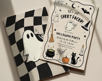 Adult Halloween Party Invitation Template, Costume Party Invite, Whimsical Invite, Sheet Faced, Editable Invitation