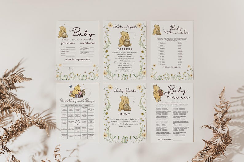 Classic Winnie-the-Pooh Baby Shower Bundle, Winnie Pooh Gender Neutral Baby Shower, Little Honey, Floral, Spring, Wildflower image 7