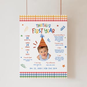 Es divertido cumplir un año, paquete de cumpleaños, paquete de primer cumpleaños, cuadros coloridos para niño, primer cumpleaños colorido, letreros editables para el primer cumpleaños, hito imagen 8